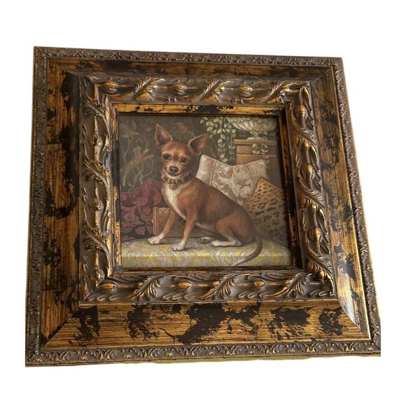 Pampered Chihuahua Dog Print NY Artist Elaine Vollherbst Matted Ornate Frame 13" - Picture 11 of 13